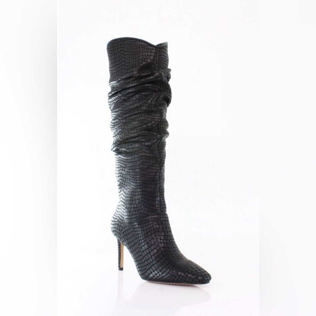 Nwt Vince Camuto Armonda Black Croc Embossed Slouch Knee High Boots Size 7.5